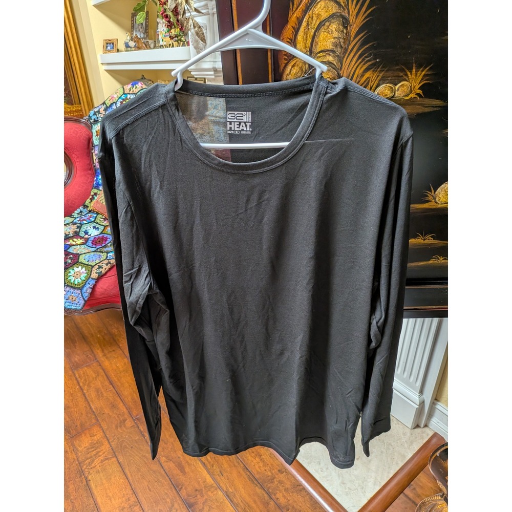 32 Degrees Heat Mens Long Sleeve Crew Neck Base Layer Thermal Top Black XL